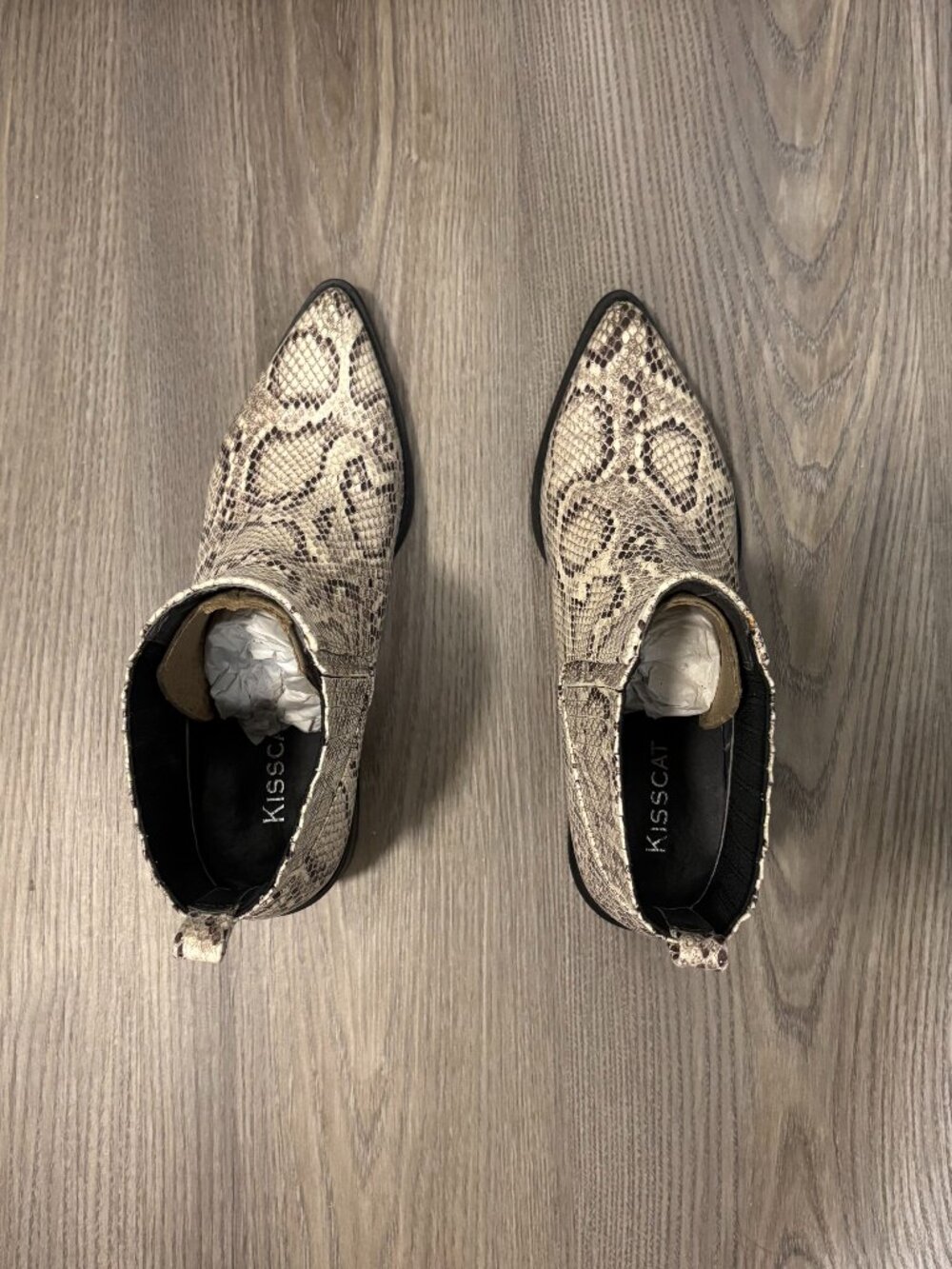 Snakeskin embossed leather ankle booties